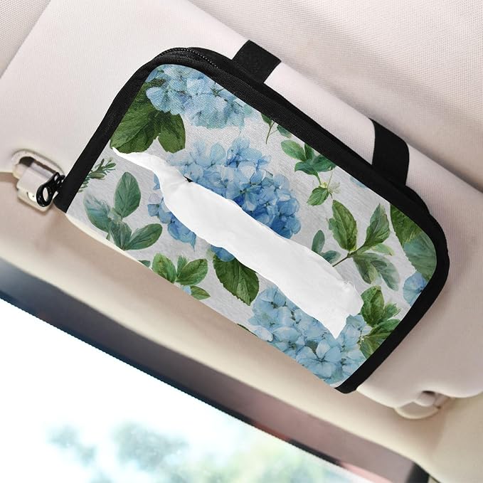 Vintage Blue Hydrangea Car Tissue Holder Durable Napkin Holder Hanging Tissue Holders Case Car Tissues Bag for Sun Visor Seat Back Universal Auto