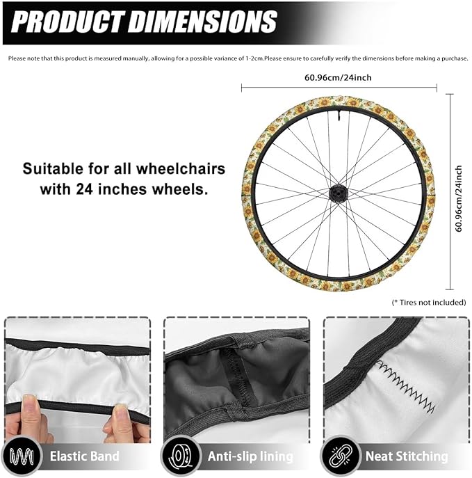Sunflower Wheelchair Wheel Covers Non-Slip Wheelchair Accessories Tyre Covers to Protect Floors Carpets
