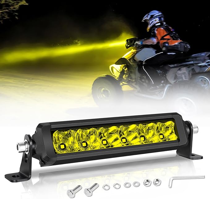 8 Inch Light Bar Single Row 8” Yellow Fog Lights Slim LED Bar Spot Flood Offroad Driving Light for ATV UTV Dirt Bike Motorcycle Truck Pickup