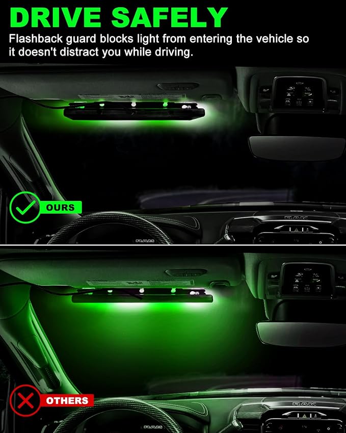 HLauto 6Z4J Emergency Dash Strobe Lights: 2x16.8 inch Green White Safety Lights, 48 LED Flashing Warning Hazard Interior Windshield Visor Traffic Light Bar for Trucks, Construction Vehicles