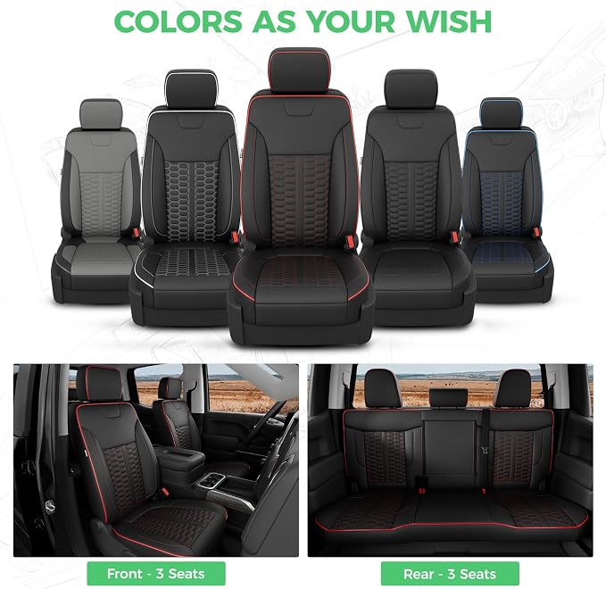 Custom Seat Covers for 2019-2026 Silverado/Sierra 1500 Crew Cab | Fits 2500/3500HD 2020-2026, Jump Seat Cover(armrest storage only), Faux leather, Waterproof, Scratch-resistant, Easy-clean