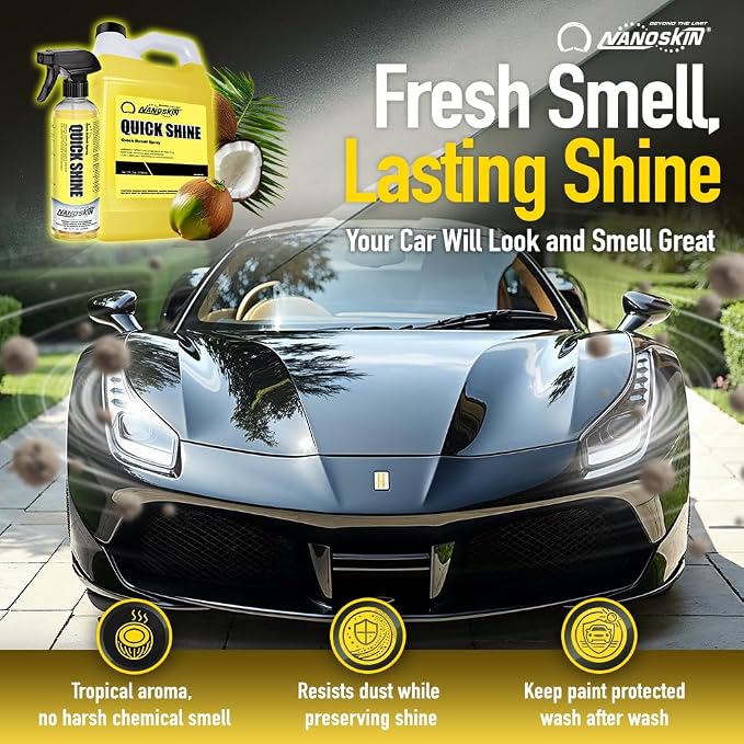Nanoskin QUICK SHINE Quick Detail Spray 55 Gallons - Waterless Detailer Spray for Car Detailing | Deep Gloss Car Wax Booster & Clay Lubricant | Removes Dust, Smudges, Fingerprints & Other Contaminants