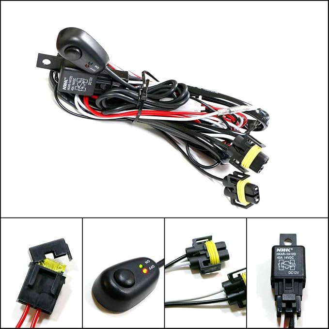 iJDMTOY H11/H8 Relay Harness Wire Kit with LED Light ON/Off Switch Compatible with Automtive Driving Light, Fog Light, Off-Road Lighting, etc