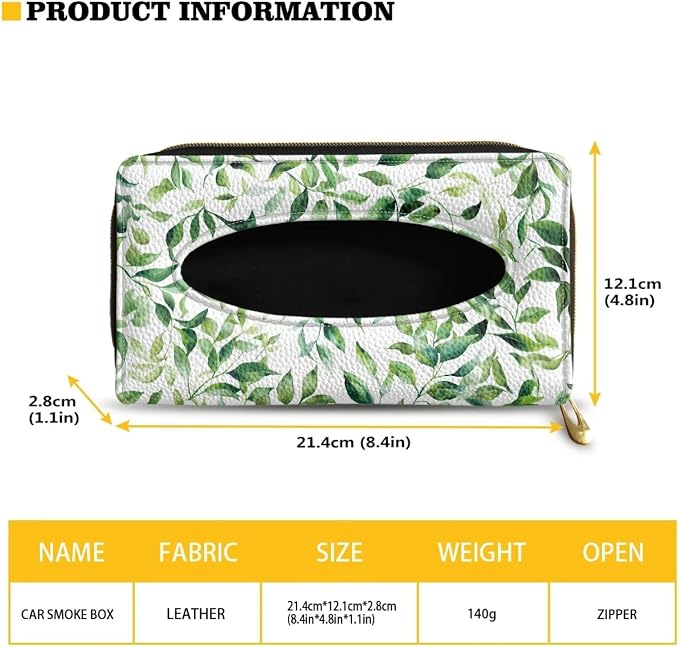 Green Leaf Car Standard Tissue Holder Green Leaf PU Leather Backseat Tissue Case Holder Fit SUV Sedans Vans Trucks
