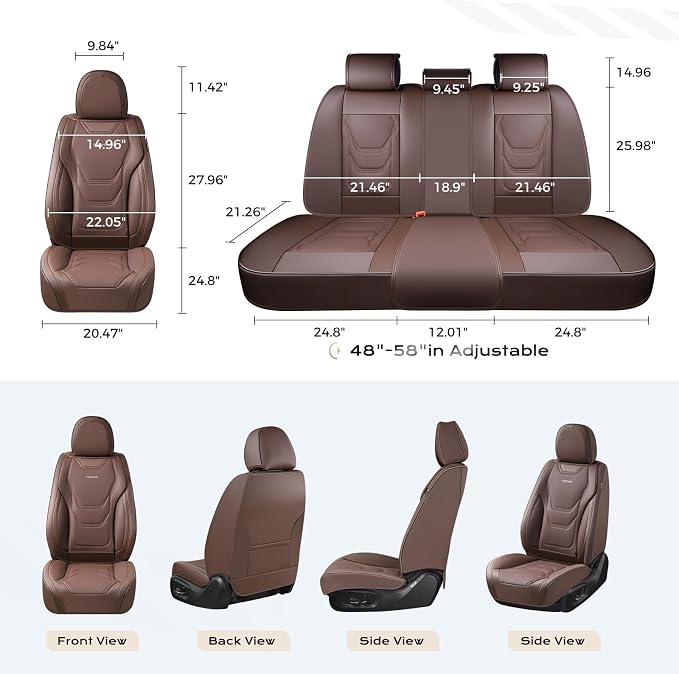 Coverado Car Seat Covers Front Seats, 2 Piece Car Seat Protector Waterproof Leather Seat Cushion Universal Fit for Truck Automotive Vehicles Brown