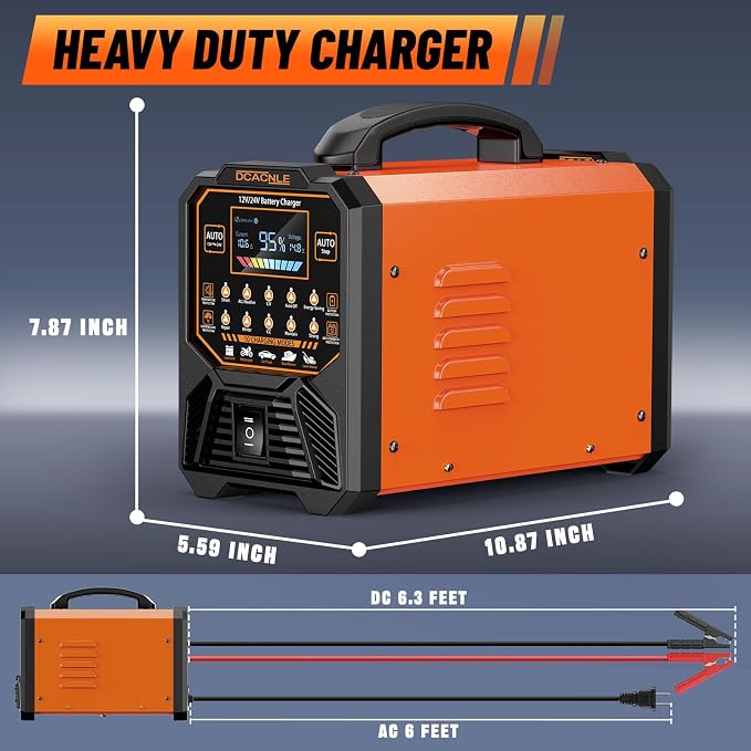 DCACNLE 12V/24V 0-15A Car Battery Charger Heavy Duty, Smart Trickle Charger | Automatic Maintaine, Desulfator with Overcharge Protection & Auto Shutoffs,Suitable for Various Vehicles&Lead Acid Batteries