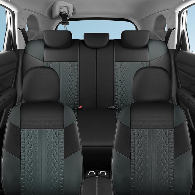 HChengkikz Emboss Seat Covers, Premium Cloth Car Seat Cover Full Sets, Washable Car Seat Covers,Breathable, Airbag Compatible Universal Fit for Cars,Sedan,Truck,SUV(Full Set,Black Darkgray 815) | Breathable, Airbag compatible, Easy to Install, Universa...