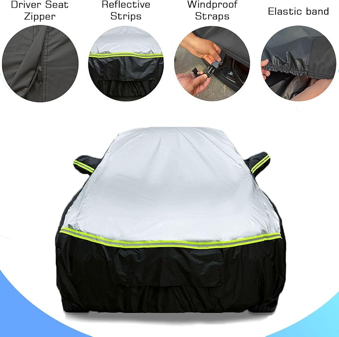 Car Cover Waterproof All Weather for Large SUV,100% Outdoor Rain UV Dust Protection. For Nissan Pathfinder, Ford Explorer/Flex,Cadillac XT6,Infiniti QX60/QX70,Kia Borrego/EV9 (SUV Length 196-208 inch)