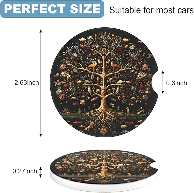 2 Pack Car Cup Holder Coaster, 2.63 inch Anti Slip Insert Absorbent Ceramic Car Coaster with Cork Base and Finger Notch, Cute Car Accessories Interior for Women, Cute Car Coasters.