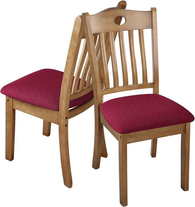 Fuloon Stretch Chair Seat Covers 4 PCS, Removable Washable Dining Chair Covers Anti-Dust Dining Room Seat Cushion Slipcovers (4, Burgundy)