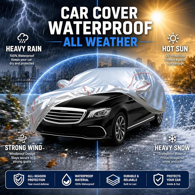 Waterproof All Weather Heavy Duty Vehicle Cover, 360° Underbody Wrap Windproof Design, Quick Install Outdoor Cover,(for Mercedes-Benz S-Class 2006-2025)