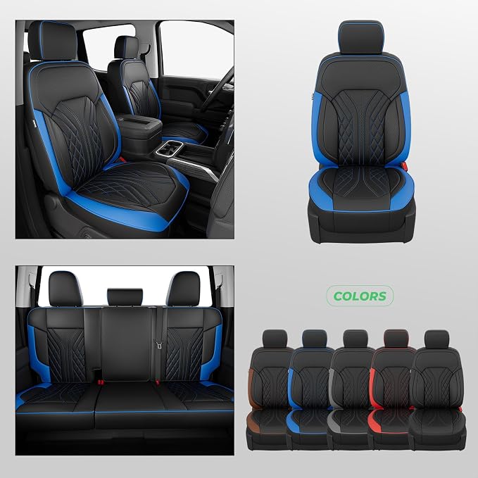 Truck Leather Seat Covers for Chevy Silverado Gmc Sierra 2019-2026 | Crew Cab 1500/2500/3500HD, Bucket Seat, NO Rear Seatback Storage, Scratch-resistant, Easy-clean, Pickup Protector, Full Set