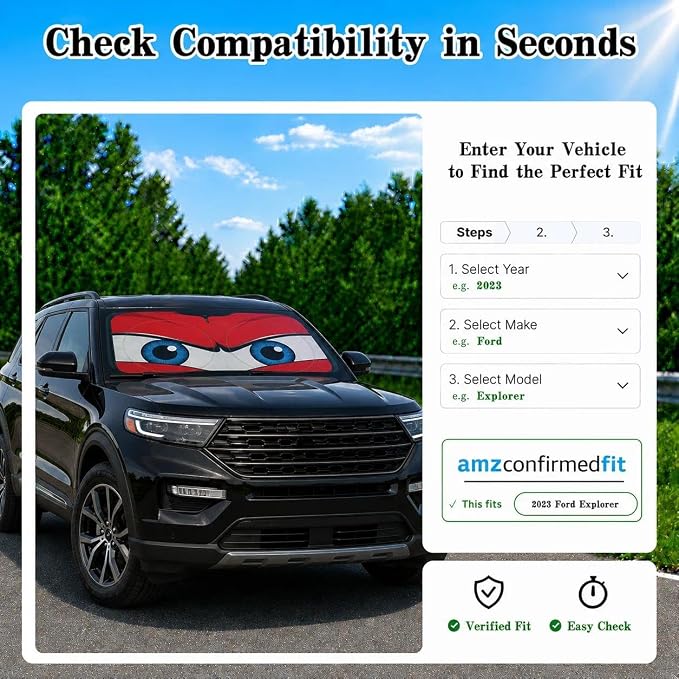 Car Windshield Sun Shade, Universal Fit Full-Size SUV Pickup MVP, Angry Red | 63 x 33.86" Large Windshield Cover, Foldable Front Window Sunshade, UV Heat Protection, Cute Eyes Series