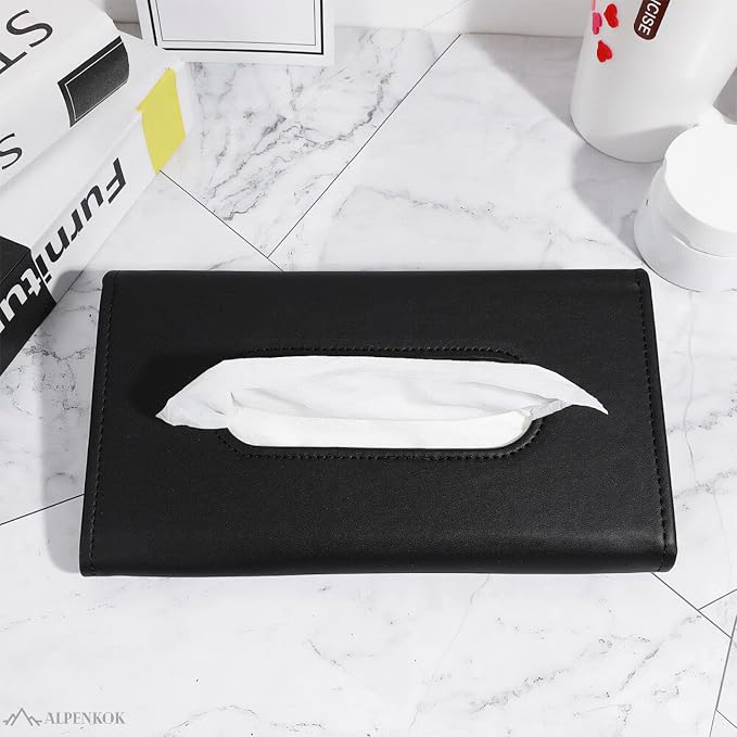 9.1 × 4.7 x 1.5 Car Tissue Holder — PU Leather Sun Visor Tissue Holder for Car with Ergonomic Take-Out Port, Universal Fit — Refillable Napkin Storage with Metal Clip Mount, Quick Install in Seconds