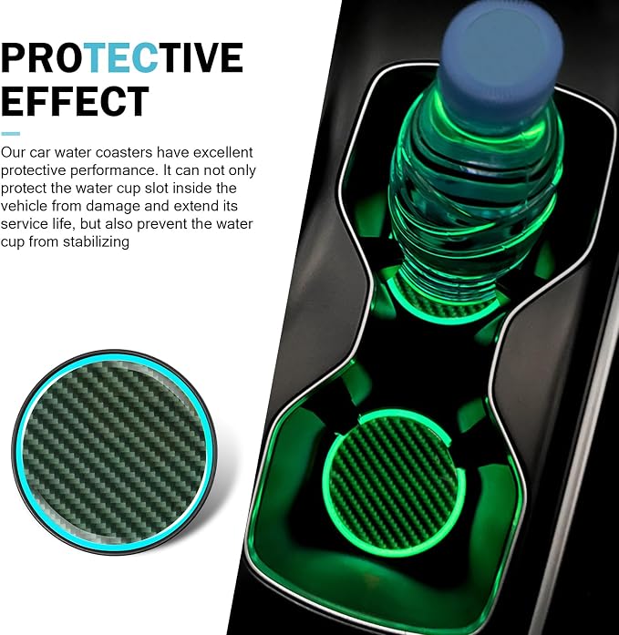 2 PCS Car Cup Holder Coaster, Luminous Carbon Fiber Non-Slip Embedded Coaster Pad, 2.83" Insert Water Bottle Holder Pads, Universal Car Interior Decoration Accessories Mat (Carbon Fiber)