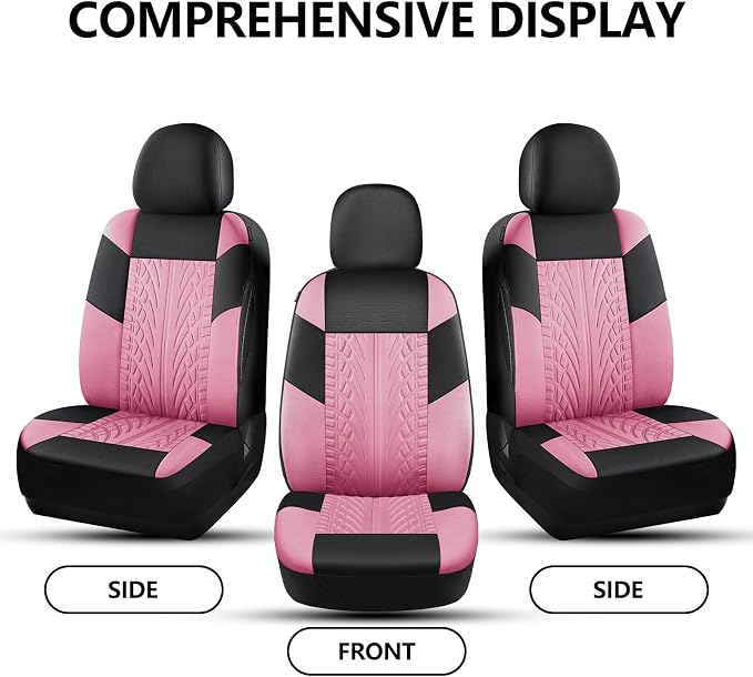 HChengkikz Front Car Seat Cover, Cloth and Washable (Black + Pink) | Breathable, Airbag compatible, Easy to Install, Universal Fit for Most Cars, Sedans, Truck, SUVs