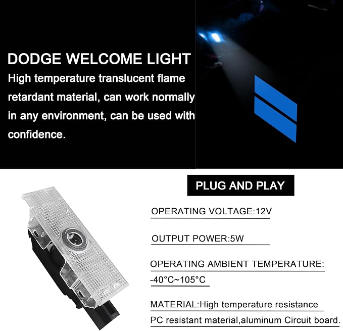 YOSRTER 2PCS Door Lights for Dodge Challenger Accessories LED Ghost Shadow Welcome Puddle Projection Lamps for Dodge Challenger Interior Accessories(Blue Double Stripe)