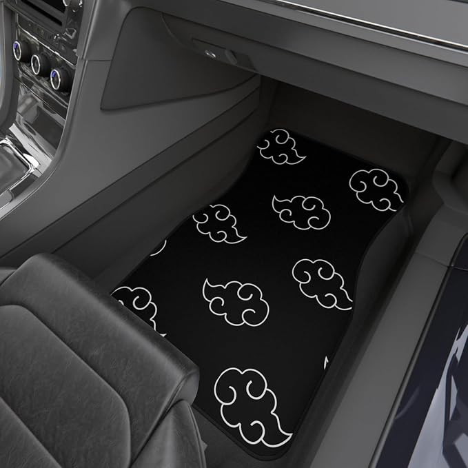 Anime Car Carpet Mat Set of 2 Front, Black Cloud Design Automotive Accessories Interior All Weather Floor Mats Decor with Non Slip Black Anti Skid Backing