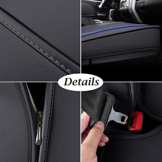Coverado Toyota Tundra Seat Covers, Leather Car Seat Covers Full Set Automotive Seat Covers Protector Compatible with 2007-2021 Toyota Tundra Crew/Crewmax/Extended/Double Cab(Blue)