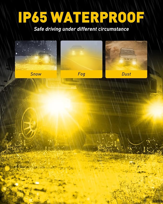AUXITO H10 9145 LED Fog Light Bulbs, 3000K Amber Yellow, 6000 LM High Brightness, 30W Play and Plug, Super Penetration with 12 CSP Chips, Waterproof, DRL Bulbs Replacement for Cars, Pack of 2