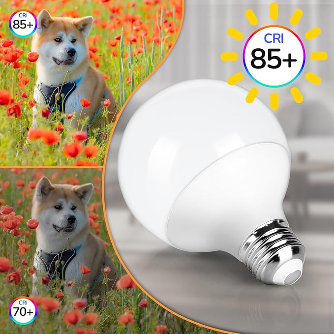 MAXvolador G25 LED Globe Light Bulb 60W Equivalent, Soft White 3000K E26 Vanity Round Bulbs for Bathroom Makeup Mirror, Non-Dimmable 500LM, 8-Pack