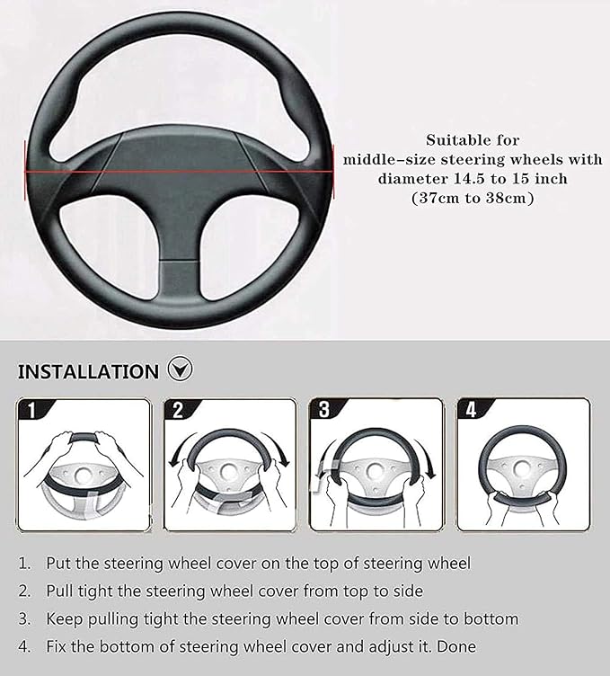 Elastic Stretch Steering Wheel Cover, Warm in Winter and Cool in Summer, Universal 15 inch Microfiber Breathable Ice Silk Anti Slip Car Interior Accessories, Odorless, (Black Blue)