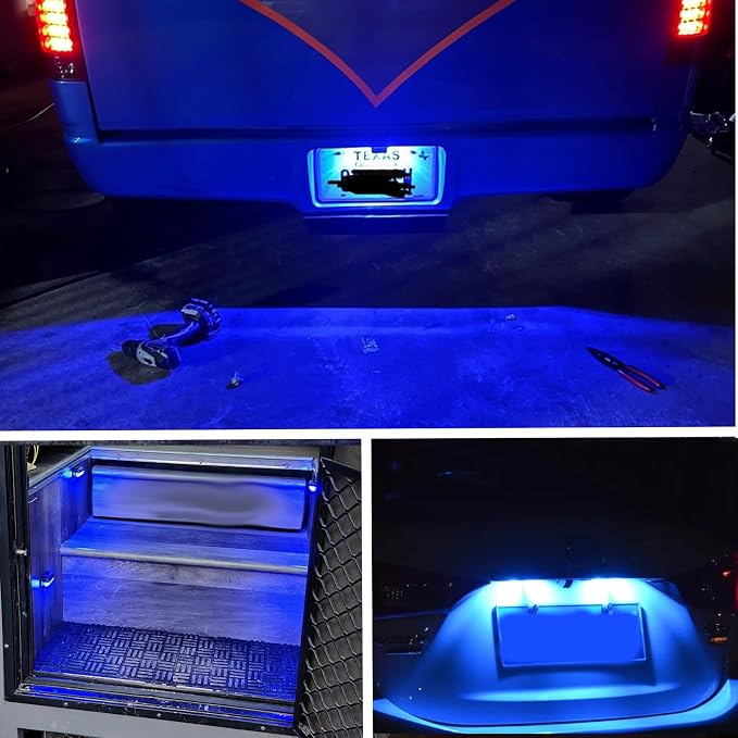 2PCS Blue LED License Plate Light, 12V-24V DC Waterproof 6-SMD License Plate Lamp Taillight, Universal for Truck SUV Trailer Van RV Boats as Step Courtesy Light, Dome/Cargo Lights or Under Hood Lights