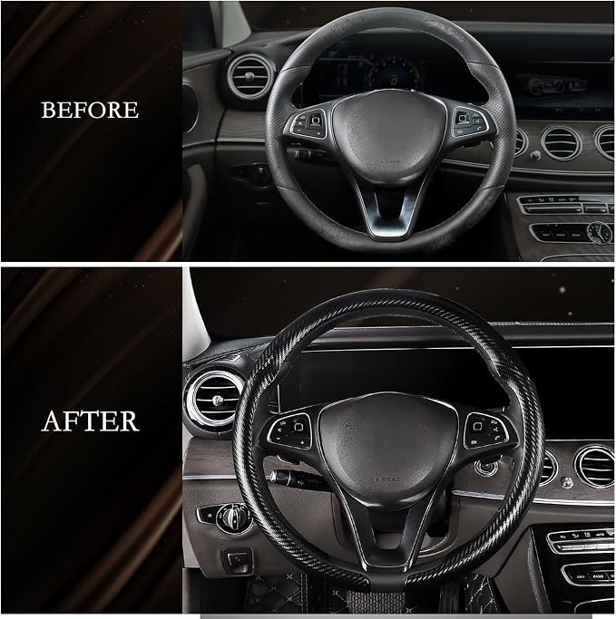 Aimato Car Steering Wheel Cover Carbon Fiber, Ultra-Thin Car Steering Wheel Cover,Comfortable & Breathable Microfiber,Universal Fit for Most Cars