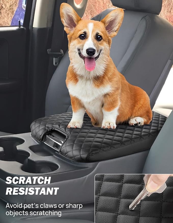 JOYTUTUS Center Console Cover Compatible with 2013-2018 Ram 1500 & 2013-2026 Ram 2500/3500/1500 Classic Model Jump Seat Console, Leather Arm Rest Armrest Cover for Car, Middle Console Cover Lid