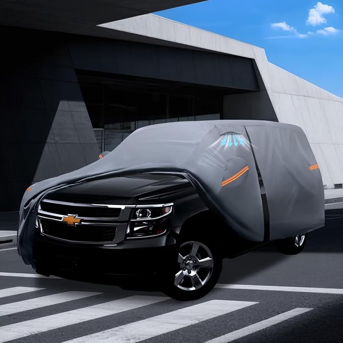 Large SUV Car Cover for Chevy Suburban (1973-2026) 100% Waterproof All Weather, Heavy Duty Outdoor Full Exterior Covers Rain Sun Wind UV Hail Protection.