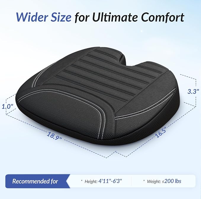 ZIKEE Wedge Car Seat Cushion for Tailbone Pain Relief & Better Visibility | Ergonomic Memory Foam Seat Cushion for Car with Breathable Channel Design, Fits Car, SUV, Truck, Non-Slip Mesh Cover