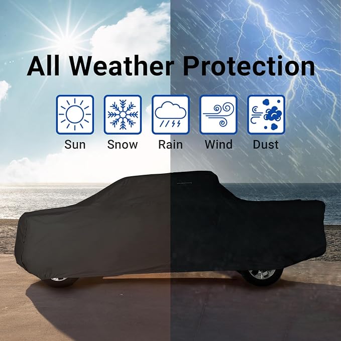 iCarCover Premium Plus Truck Cover Waterproof All Weather Rain Snow UV Protection Full Car Covers, Ram 1500, 2500, 3500, Mega cab 6'4" Standard Bed, Size T89 (See Size Chart) Stripe - Black/Red