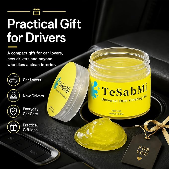 TeSabMi Car Cleaning Gel, Reusable Cleaning Putty for Vents & Gaps, 160g | For air vents, dashboard gaps, cup holders and console buttons; picks up dry dust, crumbs and lint. No water needed.