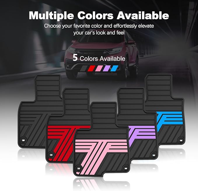 All Weather Rubber Floor Mats for Honda CR-V 2017-2022 (Gasoline & Hybrid) | Custom Fit Heavy Duty Anti-Slip Car Mats for CR-V, 1st & 2nd Row, Black & Pink