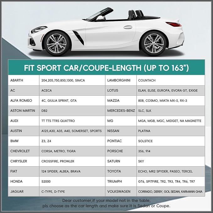 GUNHYI 6 Layers Car Cover Custom Fit Mazda MX-5/Miata, BMW Z3, Chrysler Crossfire, Honda S2000, Waterproof All Weather, Full Exterior Covers Sun Rain UV Protection, Length Up to 163 Inch.