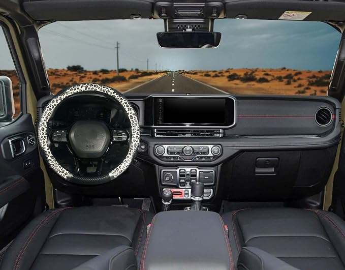 KAFEEK Leopard Steering Wheel Cover for Women, Universal 14.5-15 inch | Cheetah Print Design, Breathable Anti-Slip Inner Ring, Car Accessories for Most Cars, Trucks, SUVs
