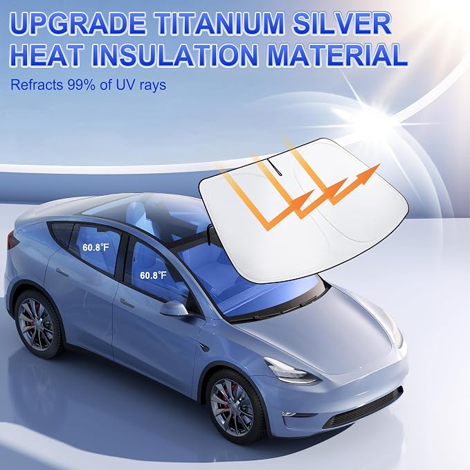 SINGARO Car Windshield Sun Shade, Foldable Reflective Sun Shade for Car Windshield, Compatible with Tesla Model Y Model 3 2016~2025