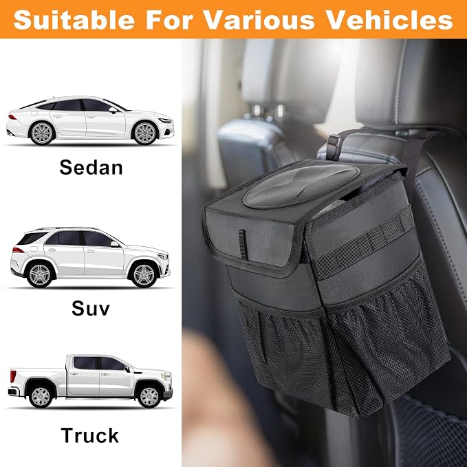 Car Trash Can Pack of 2 Foldable Garbage Bin Leakproof 2.3 Gallons Car Trash Bag Black