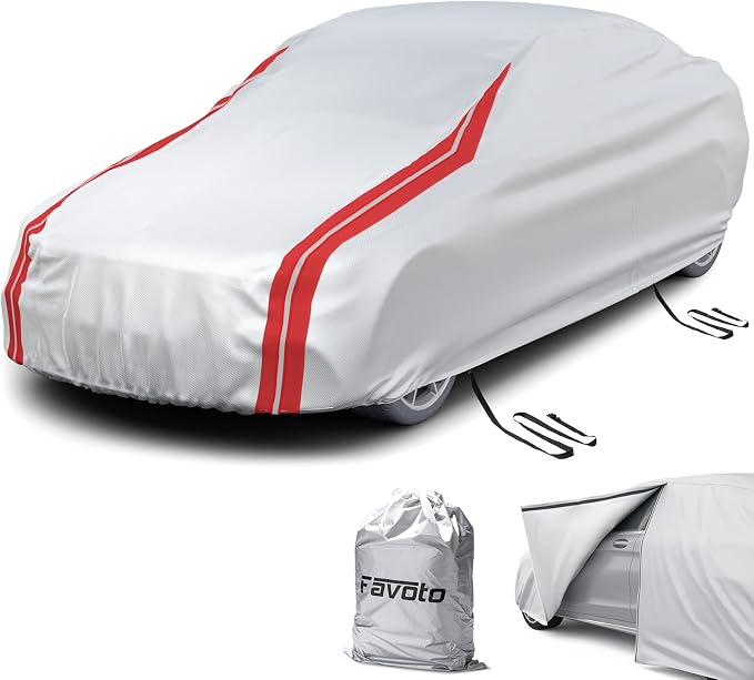 Favoto Car Cover Waterproof Custom Fit for Dodge Challenger (2008-2023) | Windproof Heavy Duty Car Cover for Automobiles Outdoor with Reflective Strips All Weather Rain Dust Snow UV Protection