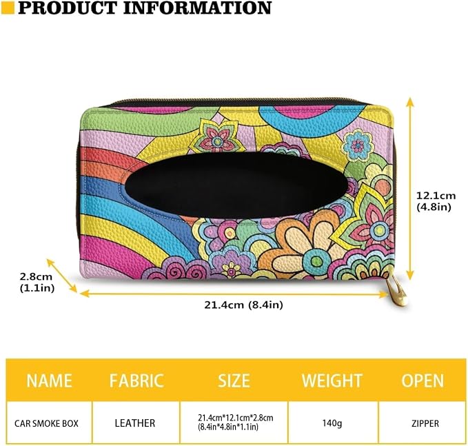 Hippie Flower Print Car Visor Tissue Holder Hippie Flower Print Napkin Holder Tissue Box for Sun Visor & Back Seat Easy to Install
