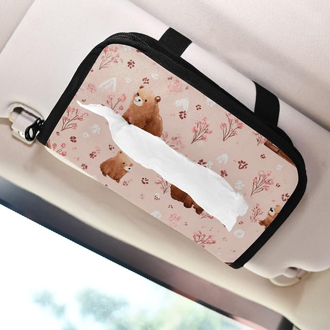 Pink Bears Cabins Plants Car Tissue Holder Durable Napkin Holder Hanging Tissue Holders Case Car Tissues Bag for Sun Visor Seat Back Universal Auto