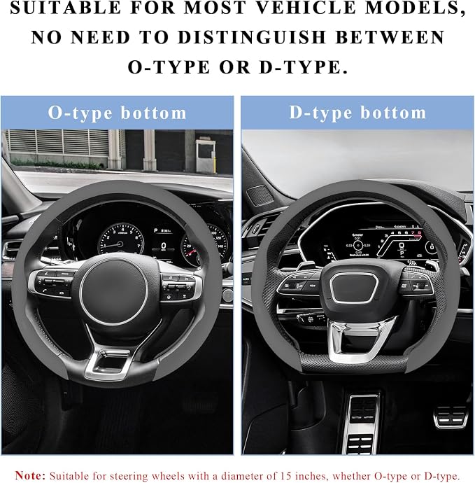 Steering Wheel Cover, 15 Inch Anti-Slip Breathable Steering Wheel Protector Auto Interior Decor, Heat-Resistant Comfort Grip Wheel Cover Universal for Most Cars Trucks SUVs (Gray)