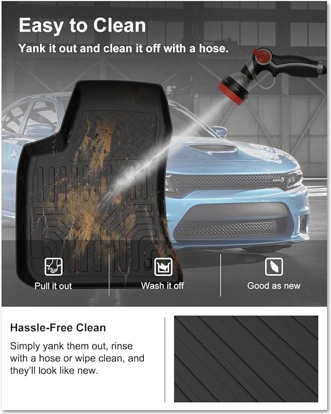 Kiwi Master Floor Mats for 2011-2023 Dodge Charger RWD/Chrysler 300 RWD | Custom Fit All Weather Car Mats, Heavy Duty TPE Floor Liners, Front & Rear 2 Row Set, Black