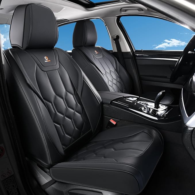 Huidasource Seat Covers Full Set, Universal Fit for Cars SUVs Trucks, Black | Full Coverage Leather Car Seat Cover, Airbag, Cupholder Compatible, Seat Function Retain, Velcro Adjustable