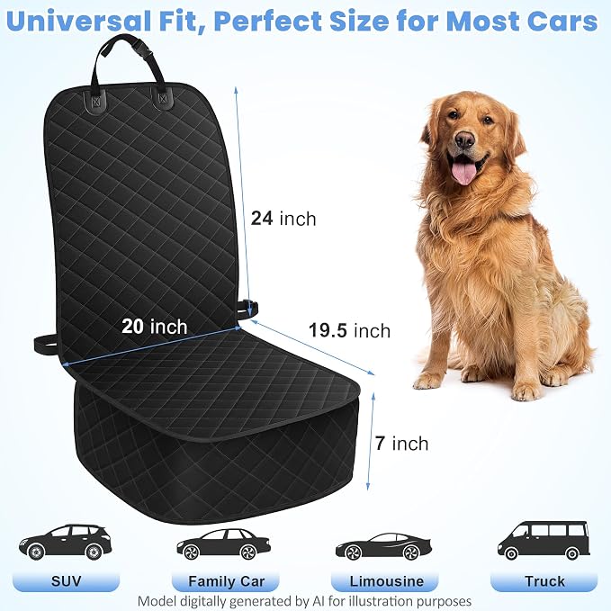 ELONGRIVER Dog Car Seat Covers, Waterproof Front Seat Cover for Dogs, Scratch-Proof, Nonslip Pet Passenger Seat Cover Protector, Universal Fit for Cars Trucks SUVs, Standard Size, 2 Packs Black