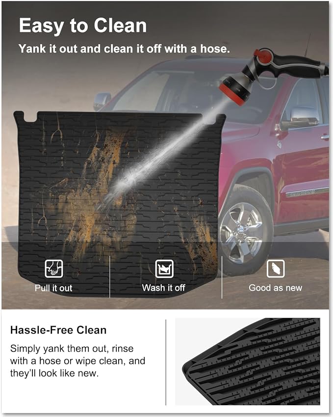 Kiwi Master Floor Mats & Cargo Mat for 2016-2021 Jeep Grand Cherokee | OEM Replacement 82215577 82212085, Custom Fit All Weather Car Mats, Heavy Duty TPE Floor Liners, Front Rear Trunk Set, Black