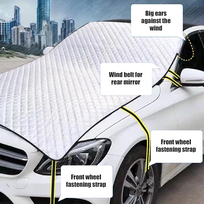 1 PC Car Half Car Cover Sunshade, Windshield Hood All-Season Protection Waterproof Dustproof Frostproof Portable Car Cloth, Outdoor Indoor Foldable Protective Cover, Universal for Cars (Silver)
