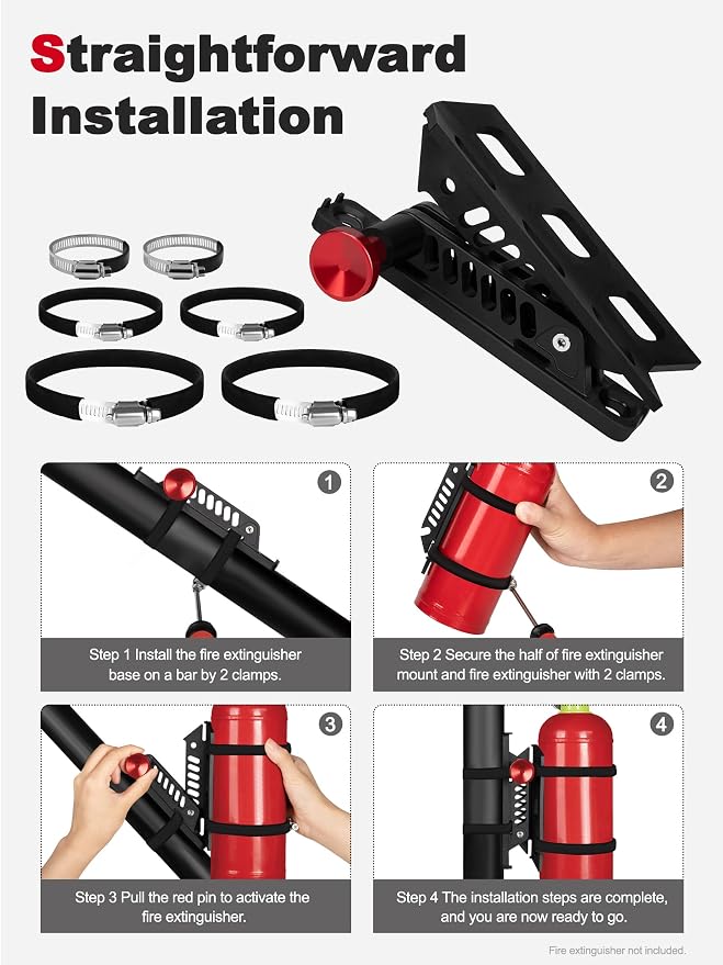 Nilkatss Quick Release Fire Extinguisher Mount for Roll Bar & Vehicle Cage | 6 Pcs Adjustable Rubber Horse Clamps, Easy Install on Vehicle Fire Extinguisher Holder Mounting Bracket for Jeep&UTV Off-Road