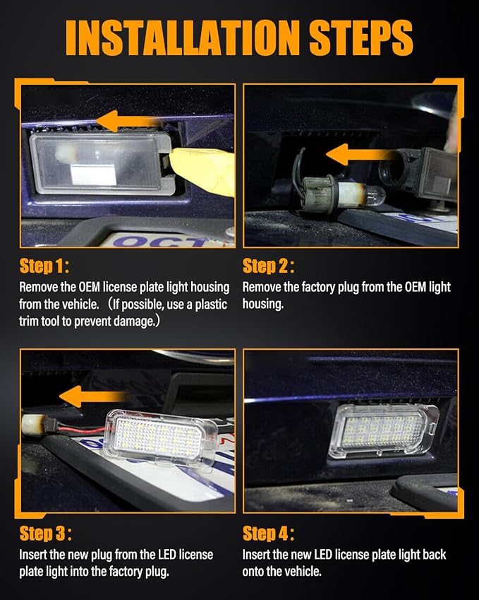 LESAUCE LED License Plate Light for Ford Escape Expedition Exolorer Fusion Fiesta Police SSV Lincoln, 6000K White, IP68 Waterprooof, Tag Lamp Assembly Replacement, Pack of 2