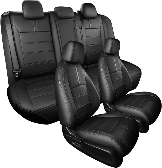 Seat Covers for Honda Civic Sedan EX-L, EX-T, EX, Touring, Sport 2016-2021, Faux Leather Car Seats Cover Full Set Waterproof Black (60/40 Split Seatback-with Rear Armrest)